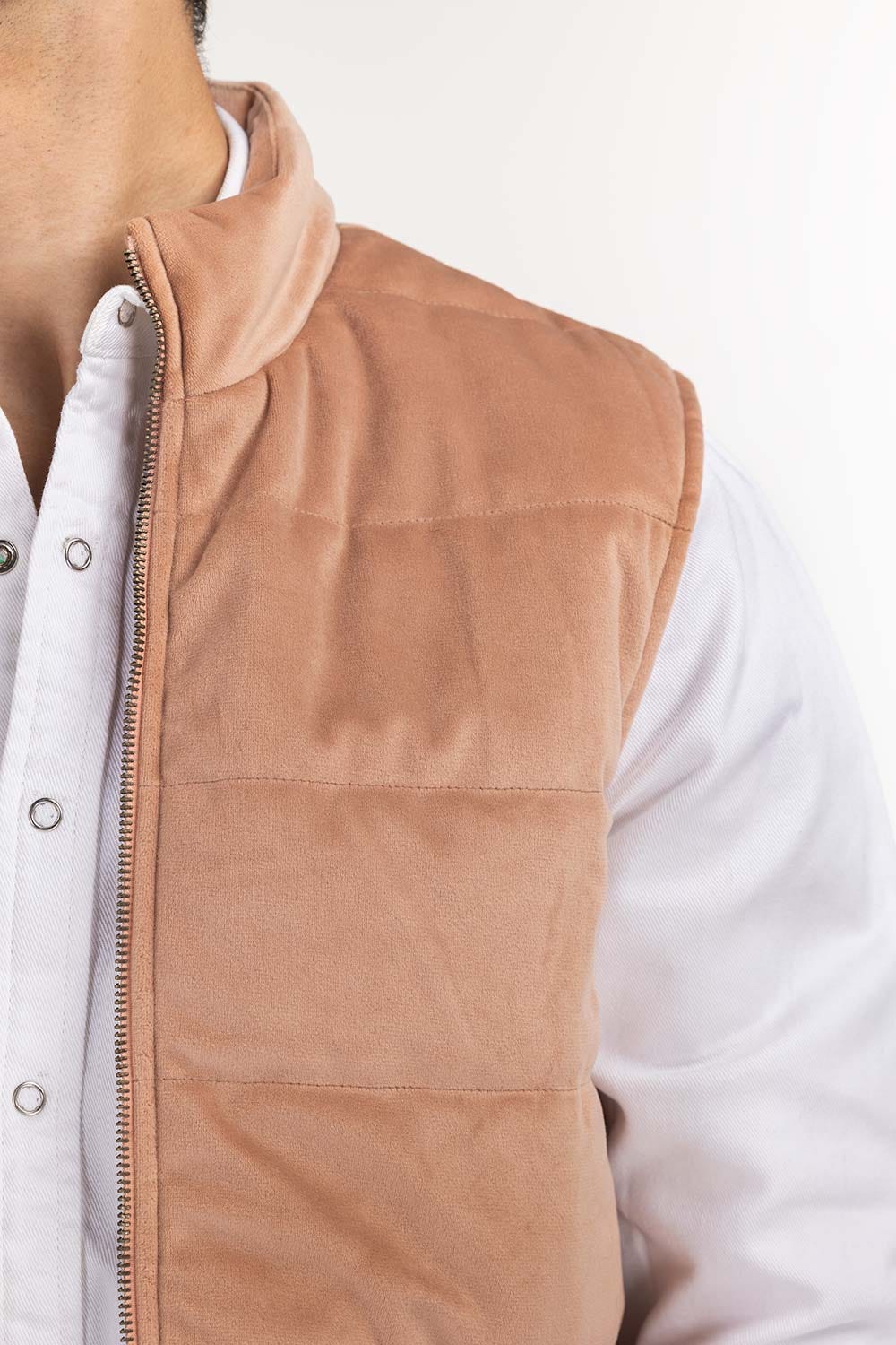 Peach Suede Puffer Gilet
