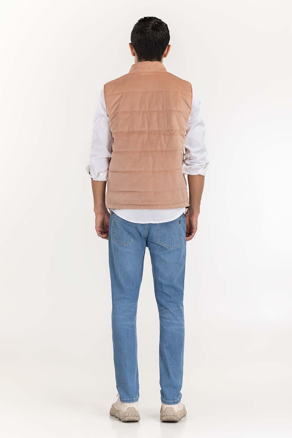 Peach Suede Puffer Gilet
