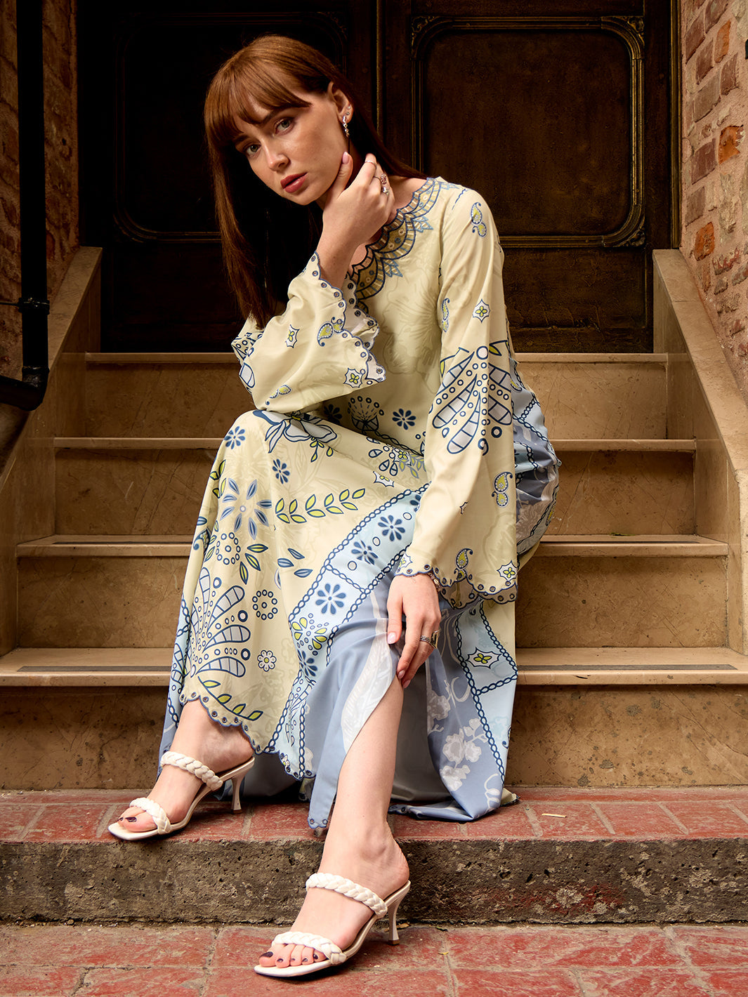 Amelle - Printed+Embroidered  Kaftan