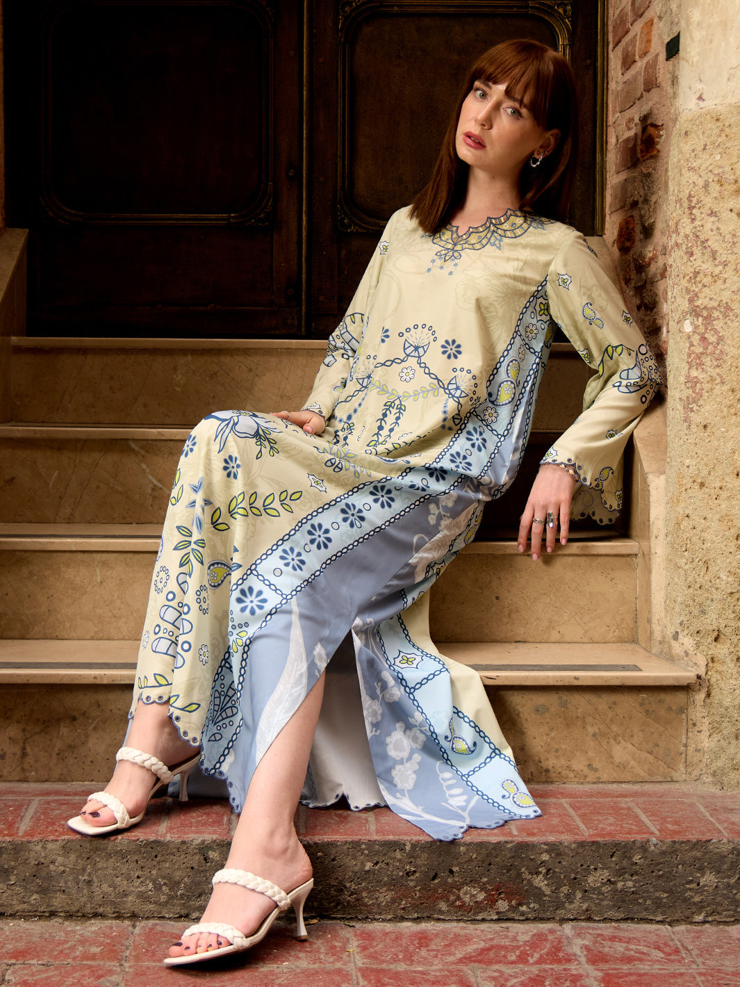 Amelle - Printed+Embroidered  Kaftan