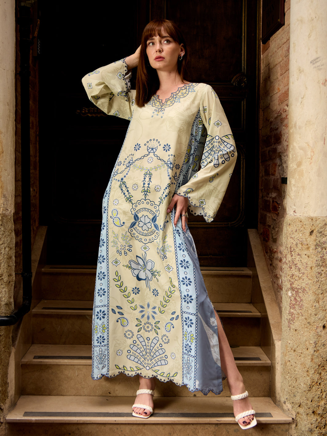 Amelle - Printed+Embroidered  Kaftan