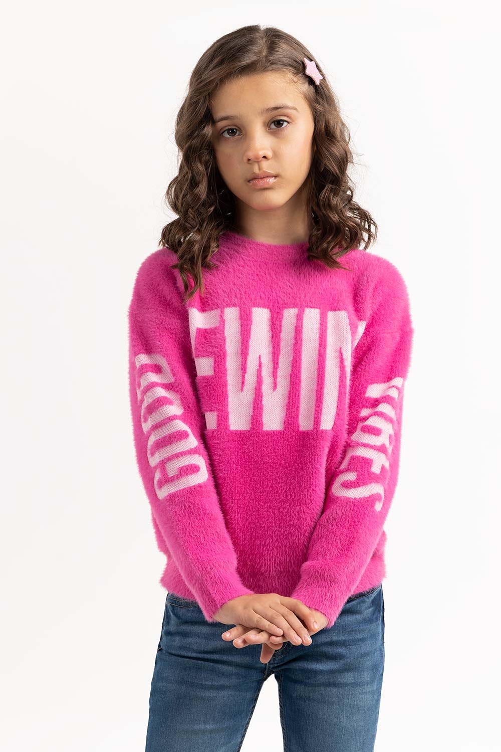Junior Girl Pink Sweater With Round Neck