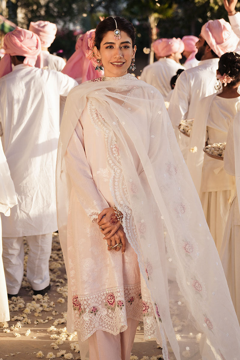 Pale Pink-3 Pc Embroidered Jacquard Suit