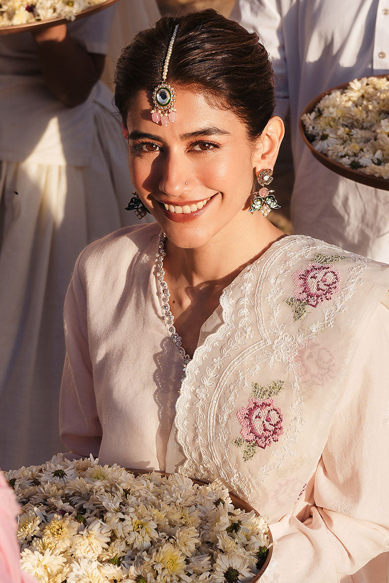Pale Pink-3 Pc Embroidered Jacquard Suit