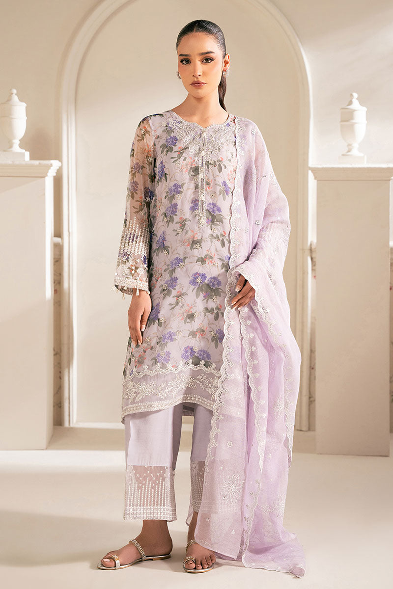 Dusty Lavender-4Pc Organza Embroidered Suit