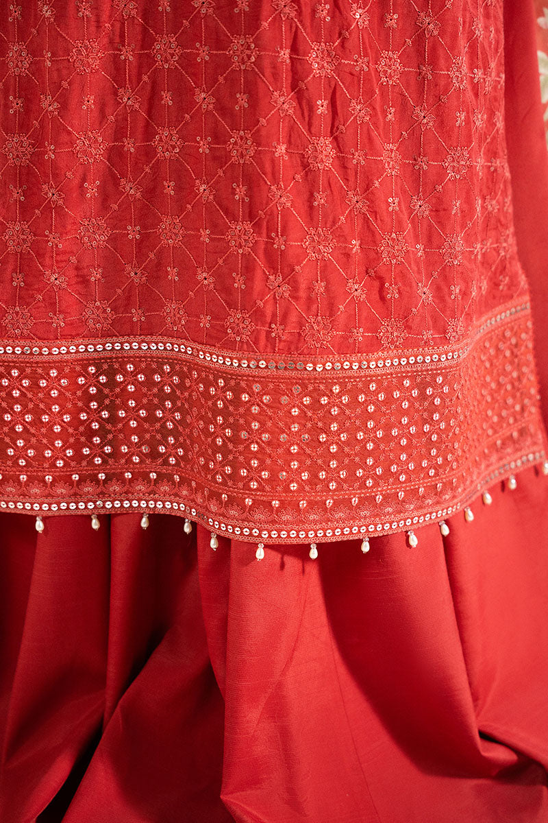 Vermilion Cardinal-4Pc Chiffon Embroidered Suit