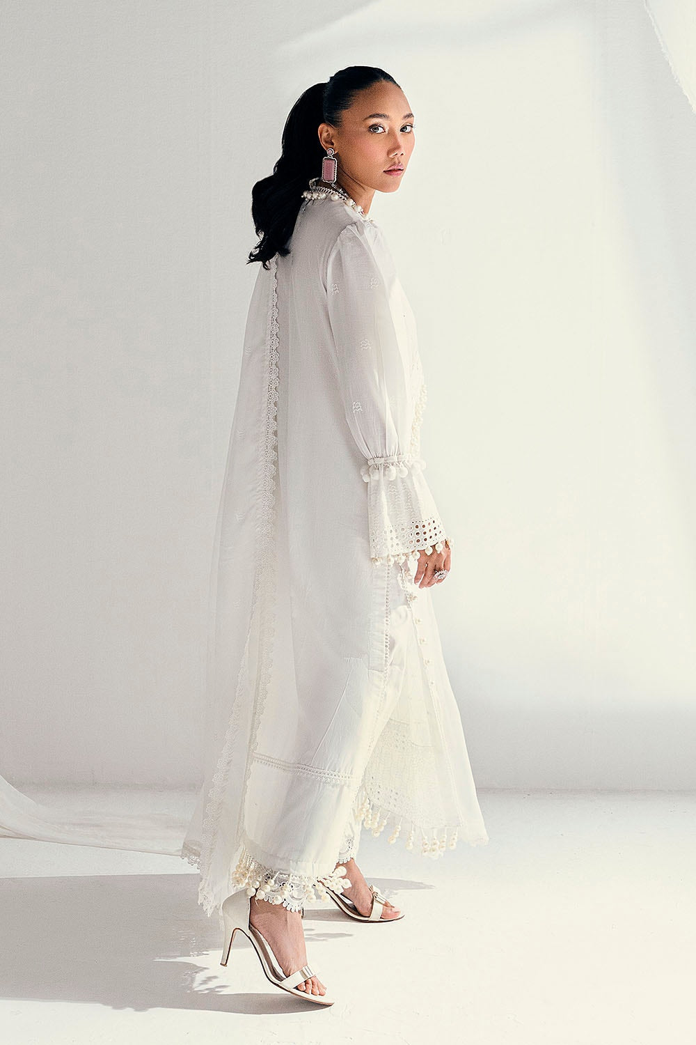 3 Piece Unstitched Schiffli Embroidered Lawn Suit With Schiffli Embroidered Chiffon Dupatta