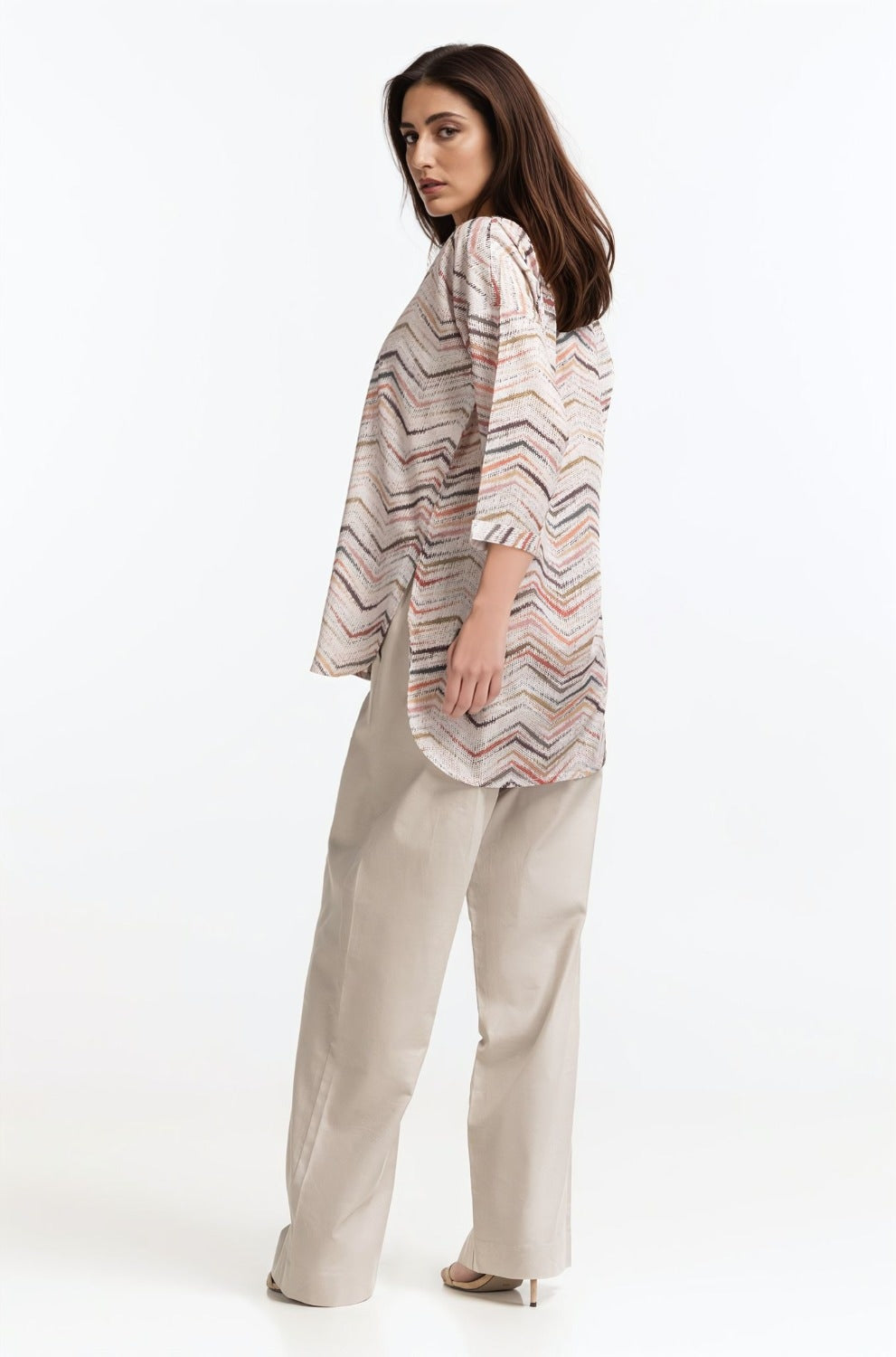 Printed-Ban-Collar Button Down Shirt