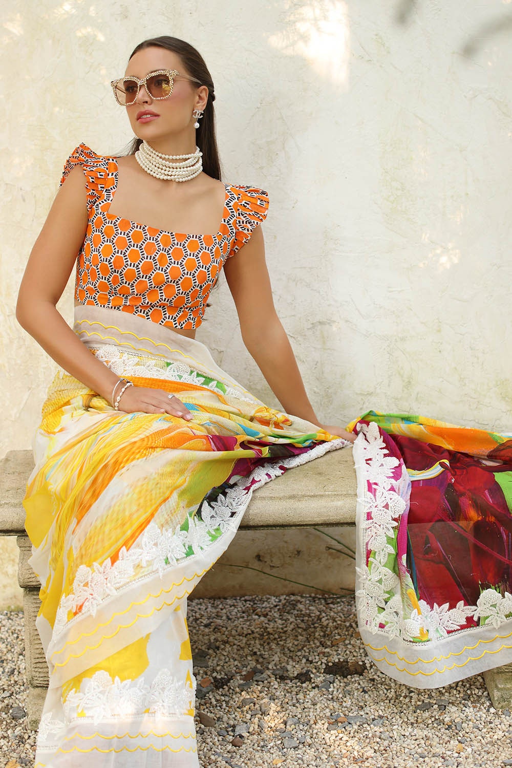 3 Piece Unstitched Denting Lawn Saree