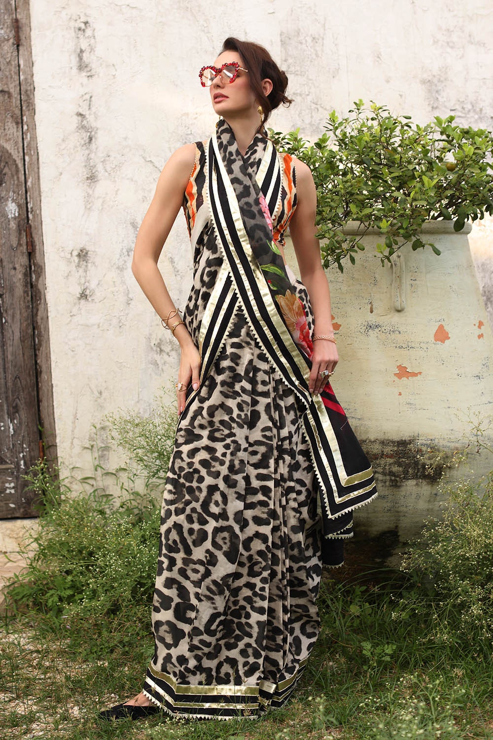 3 Piece Unstitched Denting Lawn Saree