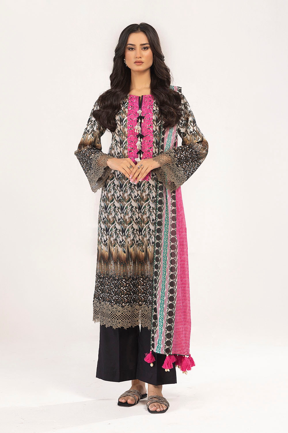 3 Piece Unstitched Embroidered Printed Lawn Suit with Printed Lawn Dupatta