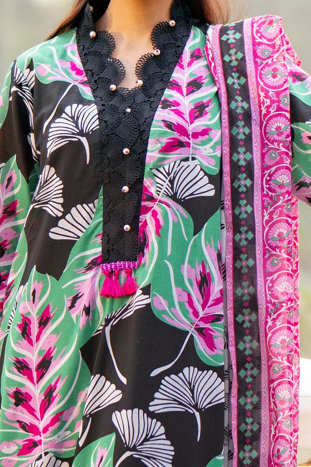 3 Piece Unstitched Jacquard Suit with Printed Lawn Dupatta