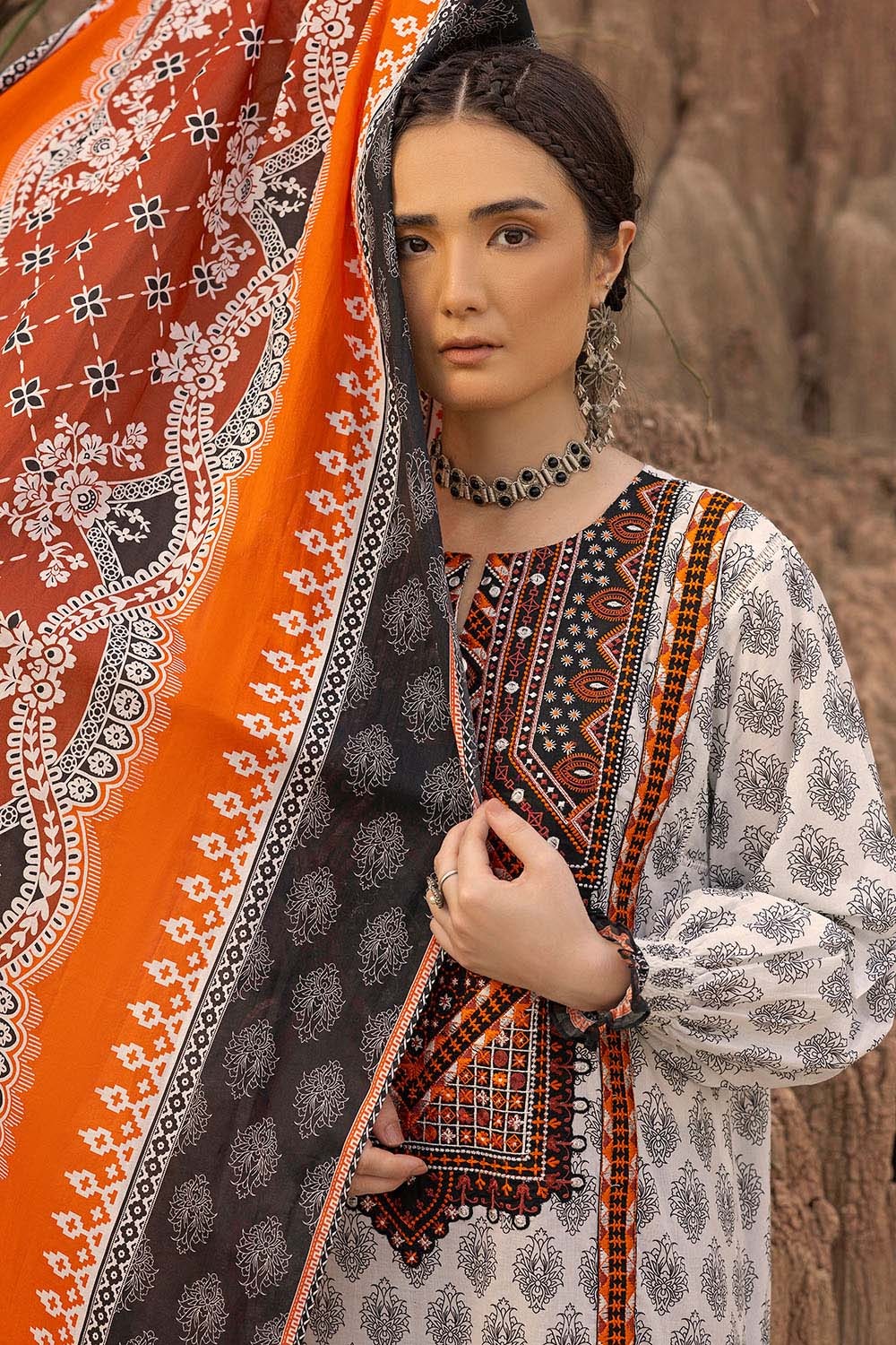 3 Piece Unstitched Printed Embroidered Lawn Suit