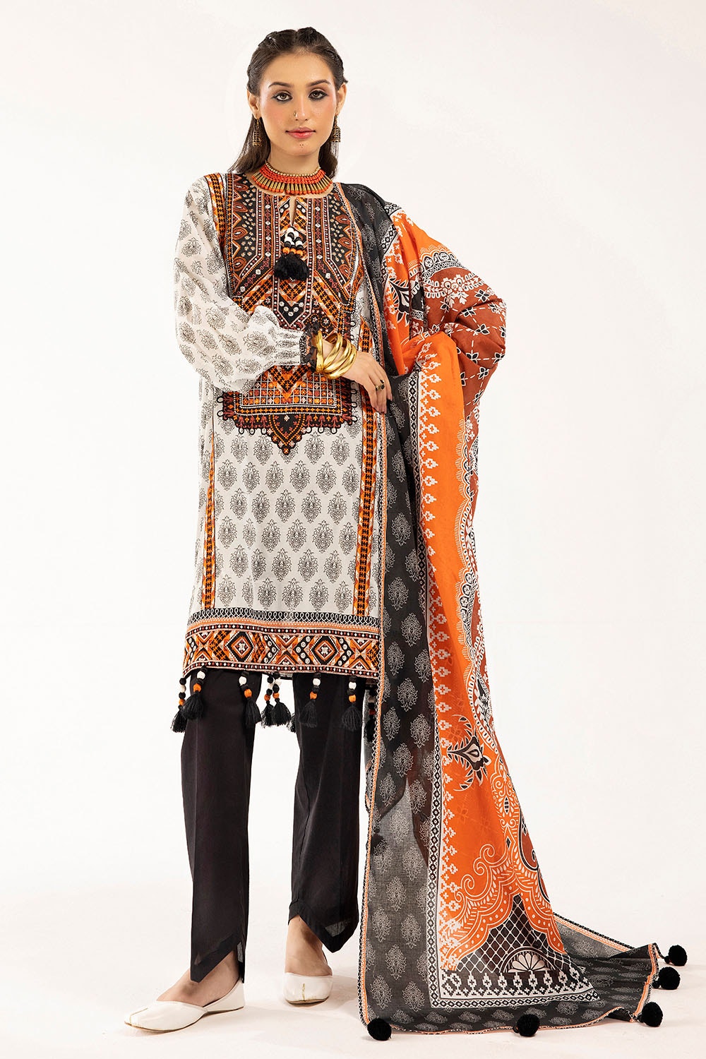 3 Piece Unstitched Printed Embroidered Lawn Suit