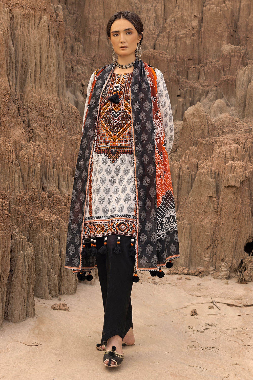 3 Piece Unstitched Printed Embroidered Lawn Suit