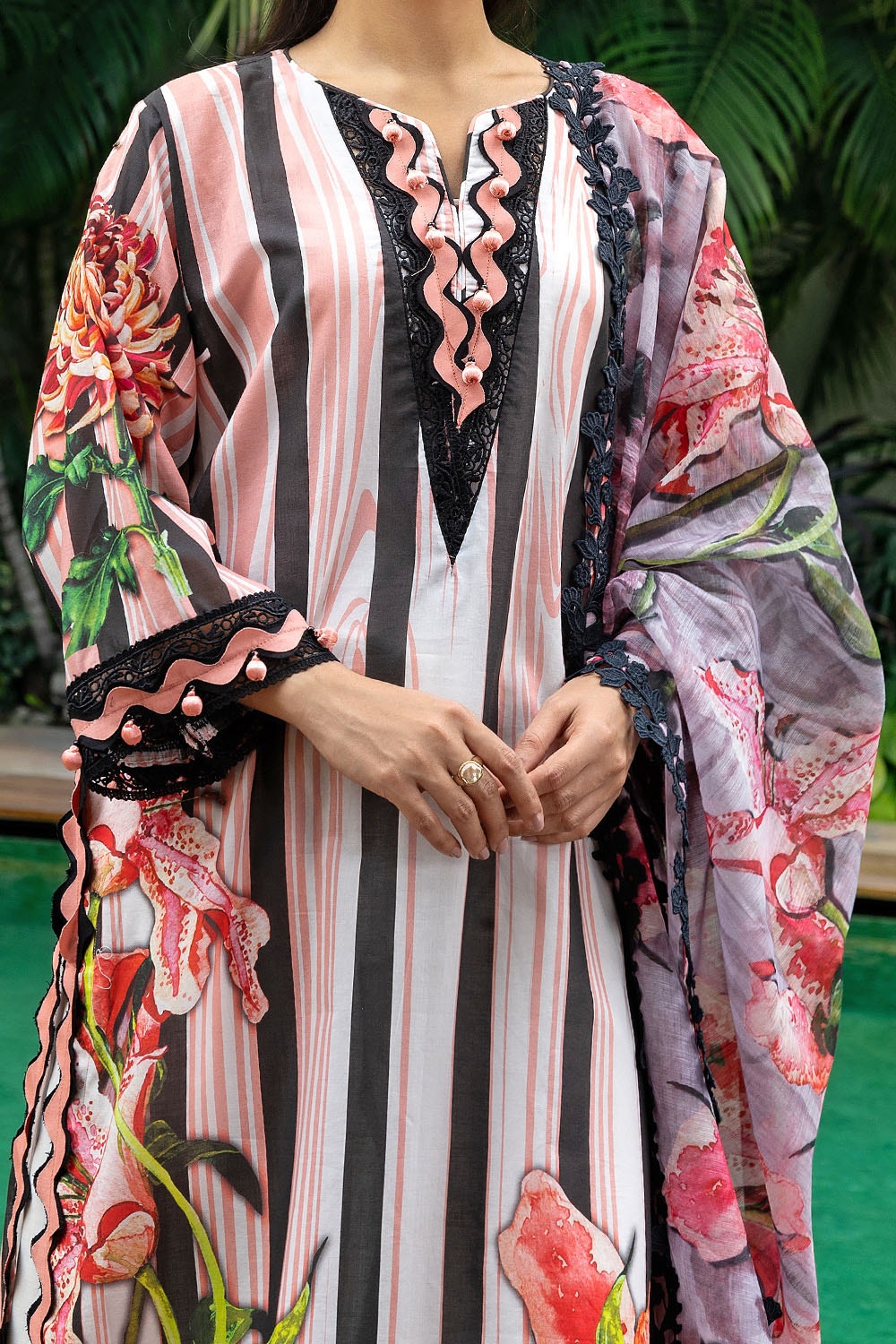 3 Piece Unstitched Printed Lawn Suit with Paper Cotton Dupatta
