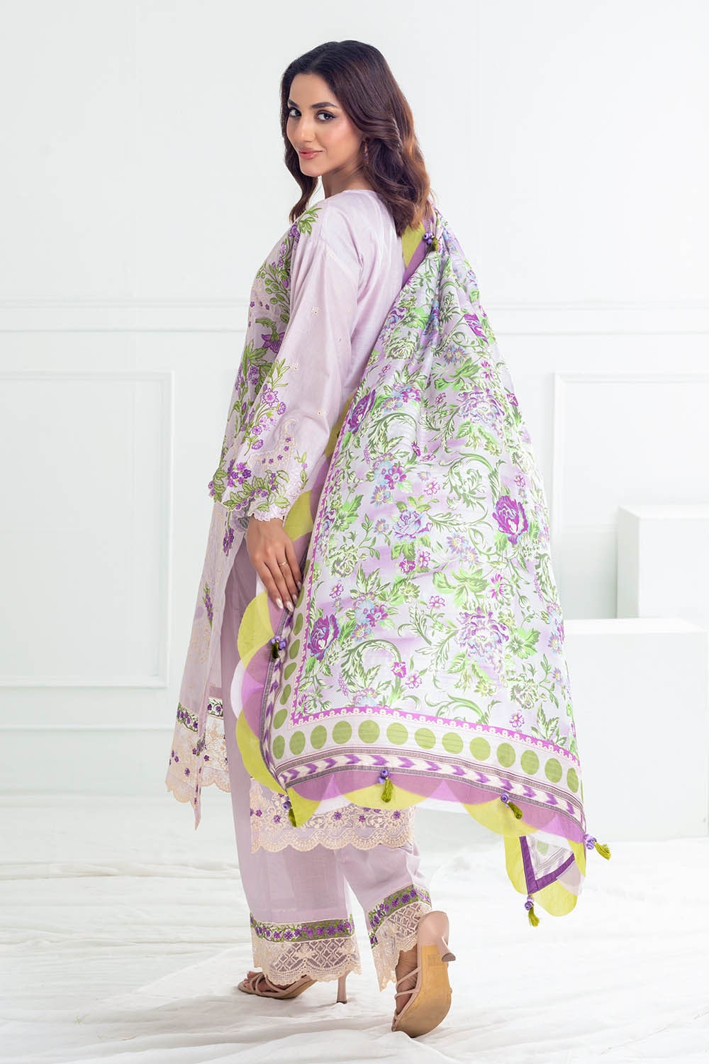 3 Piece Unstitched Embroidered Lawn Suit with Printed Tussar Silk Dupatta