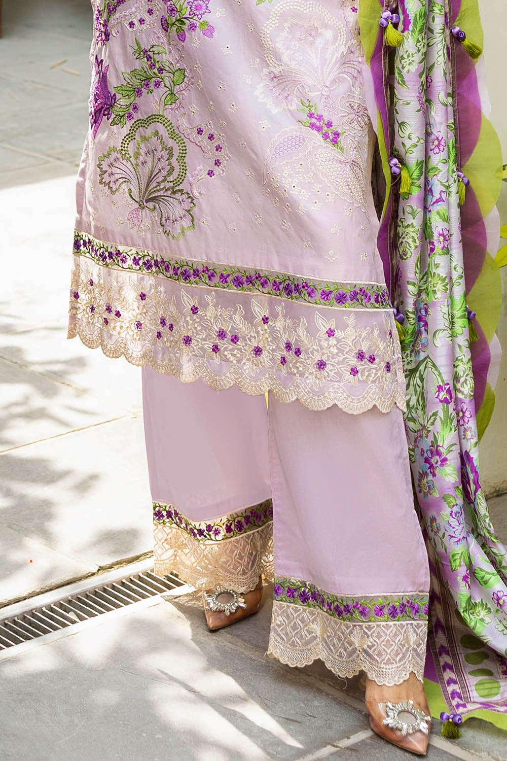 3 Piece Unstitched Embroidered Lawn Suit with Printed Tussar Silk Dupatta