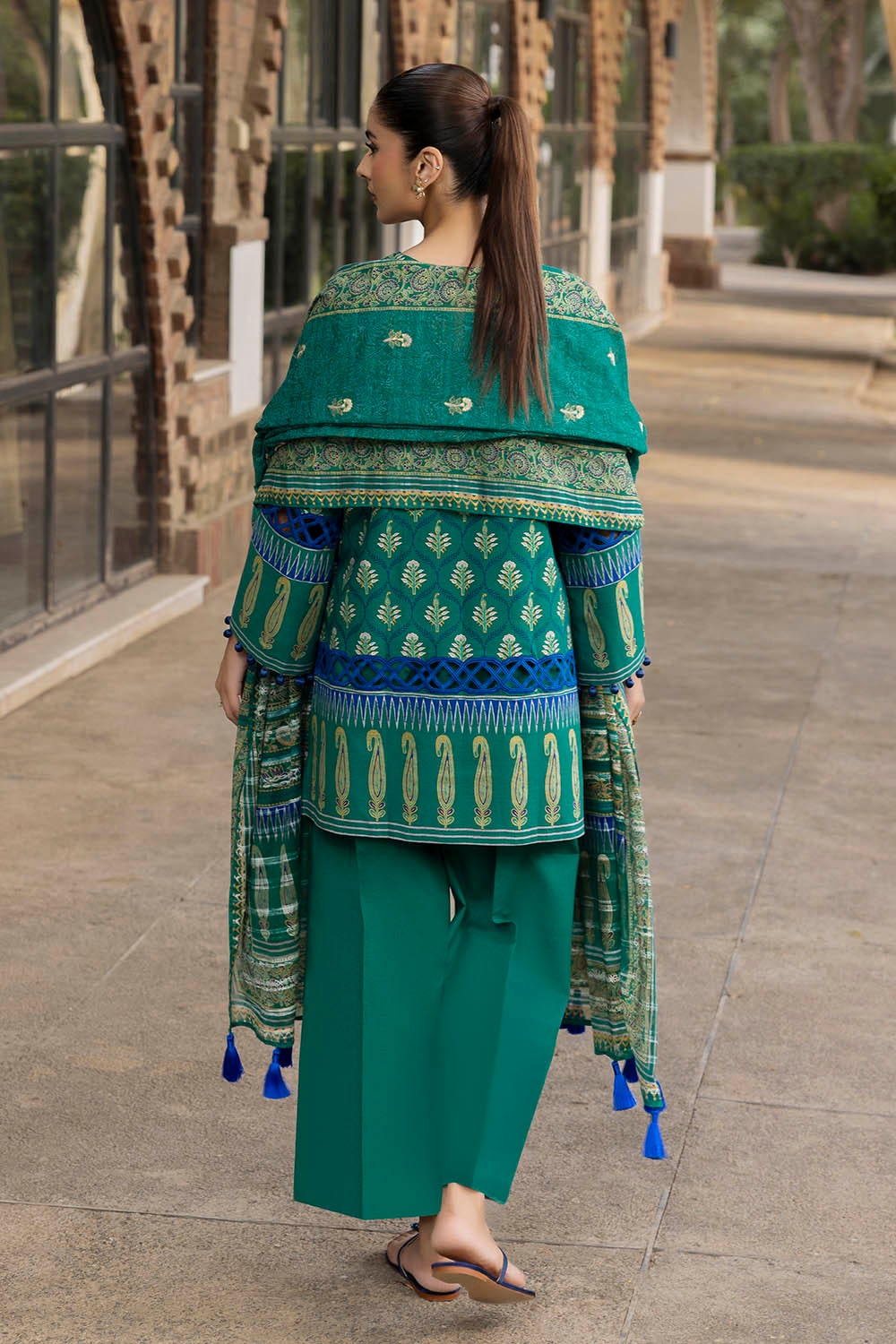 3 Piece Unstitched Printed Stripe Khaddar Suit