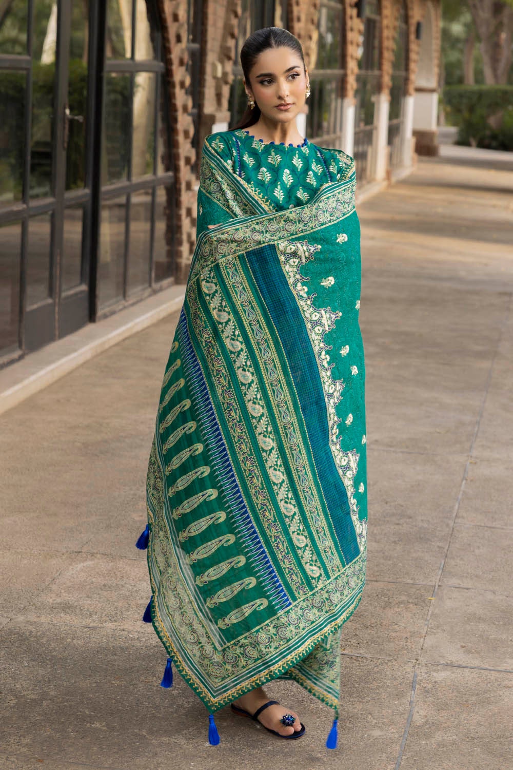 3 Piece Unstitched Printed Stripe Khaddar Suit