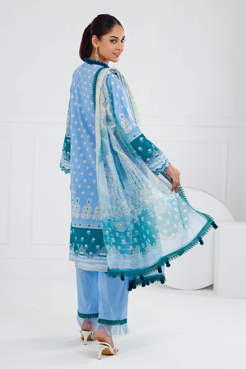 3 Piece Unstitched Embroidered Printed Lawn Suit With Paper Cotton Dupatta