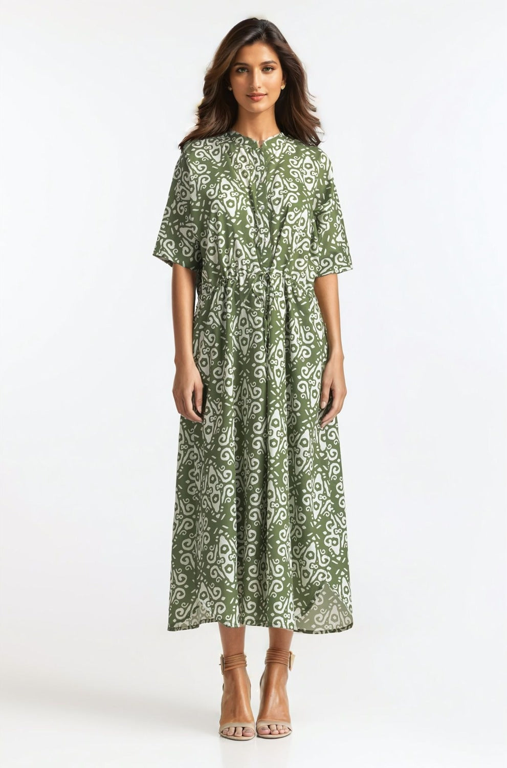 Printed Ban-Collar Dress