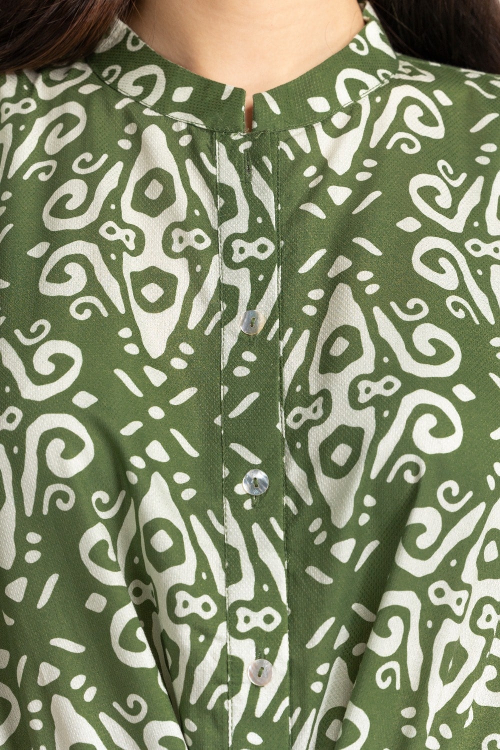 Printed Ban-Collar Dress