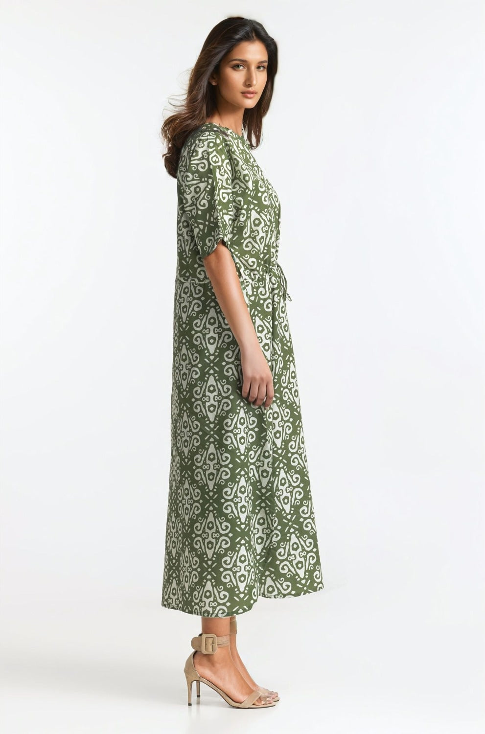 Printed Ban-Collar Dress