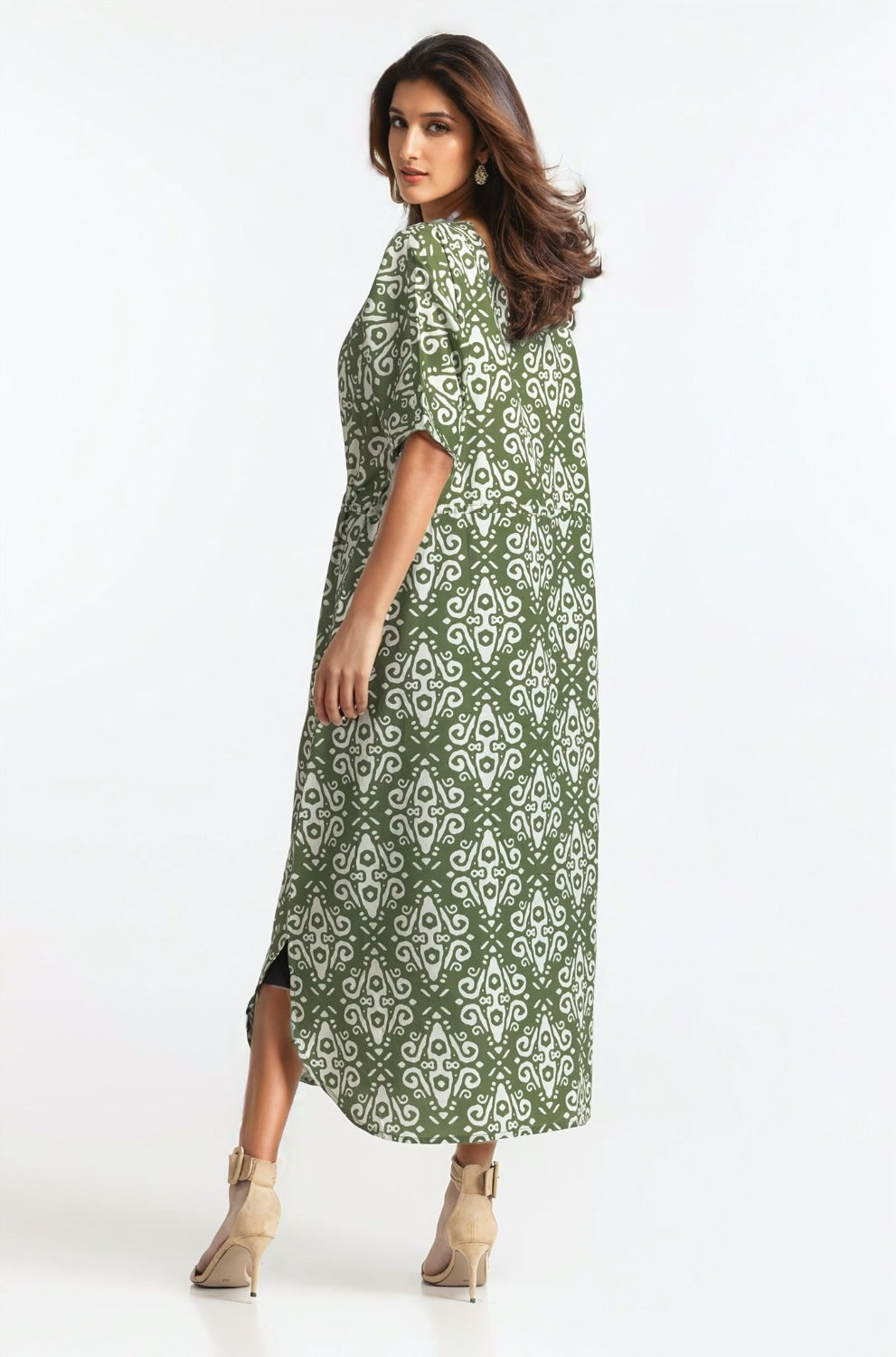 Printed Ban-Collar Dress