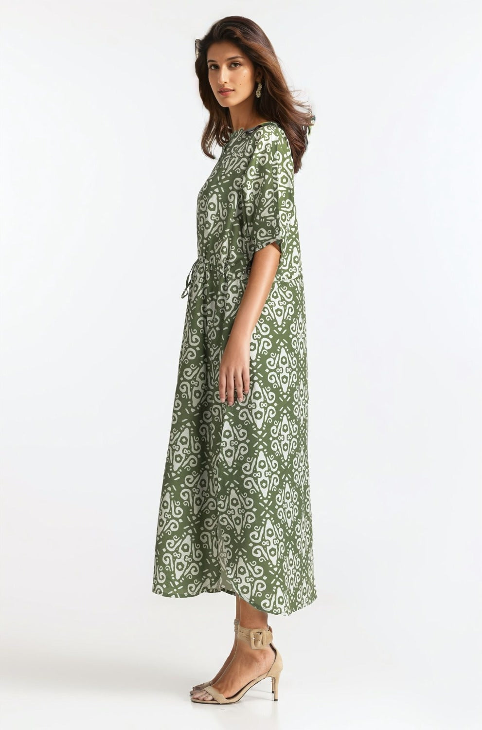 Printed Ban-Collar Dress