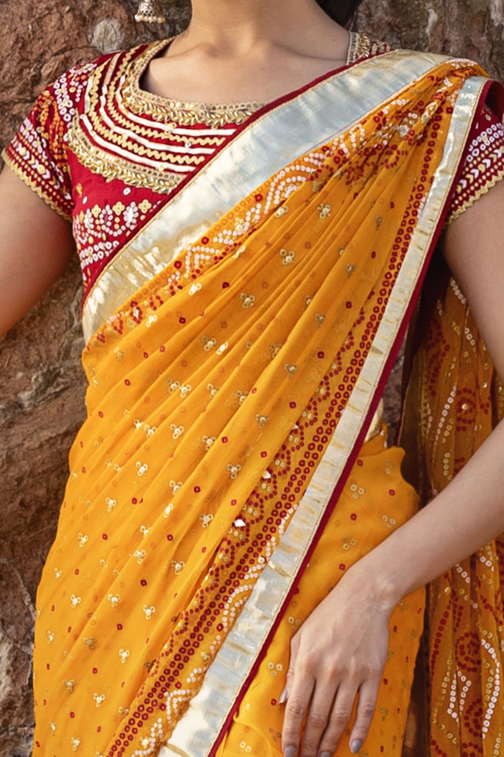 3 Piece Unstitched Gota Sequins Handwork Chiffon Saree