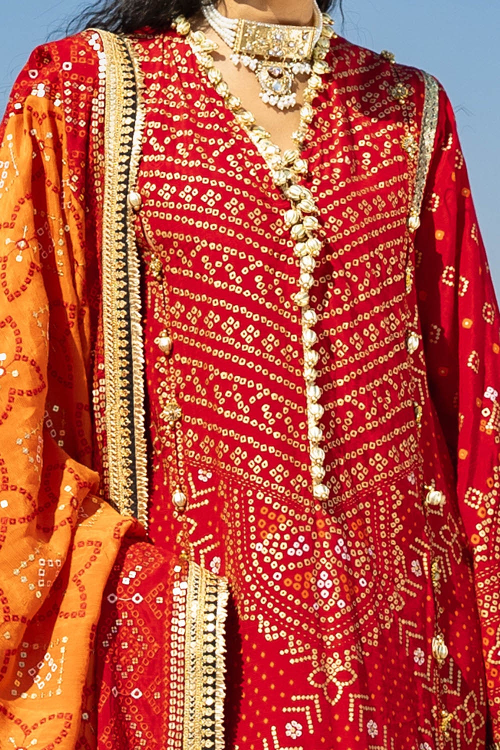 3 Piece Unstitched Gold Lacquer Embroidered Raw Silk Suit With Embroidered Raw Silk Dupatta