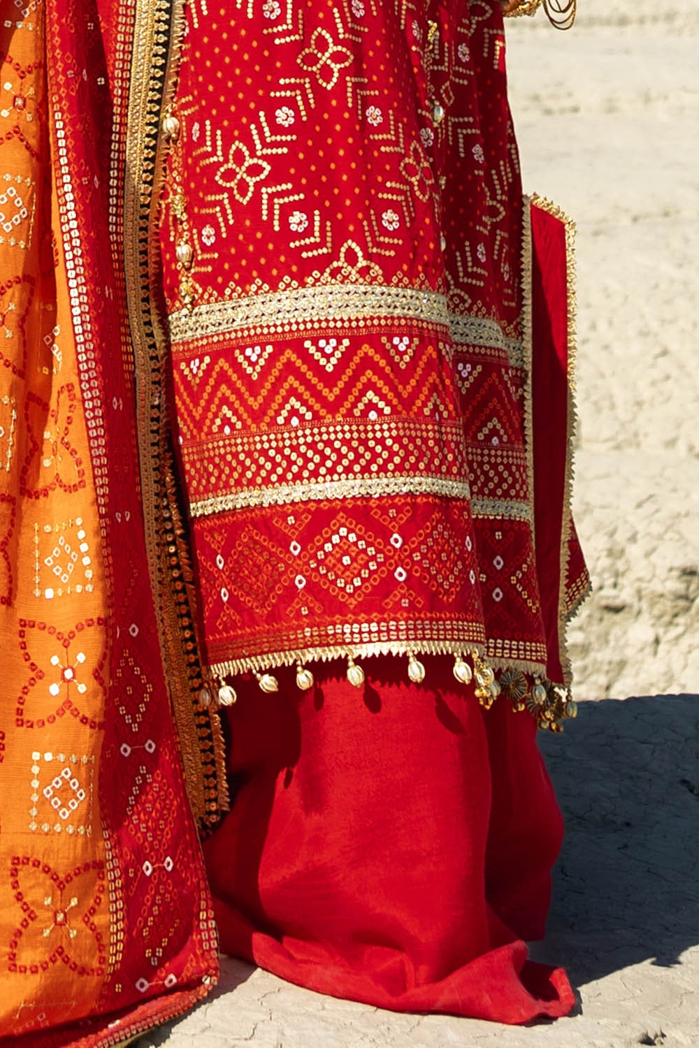 3 Piece Unstitched Gold Lacquer Embroidered Raw Silk Suit With Embroidered Raw Silk Dupatta