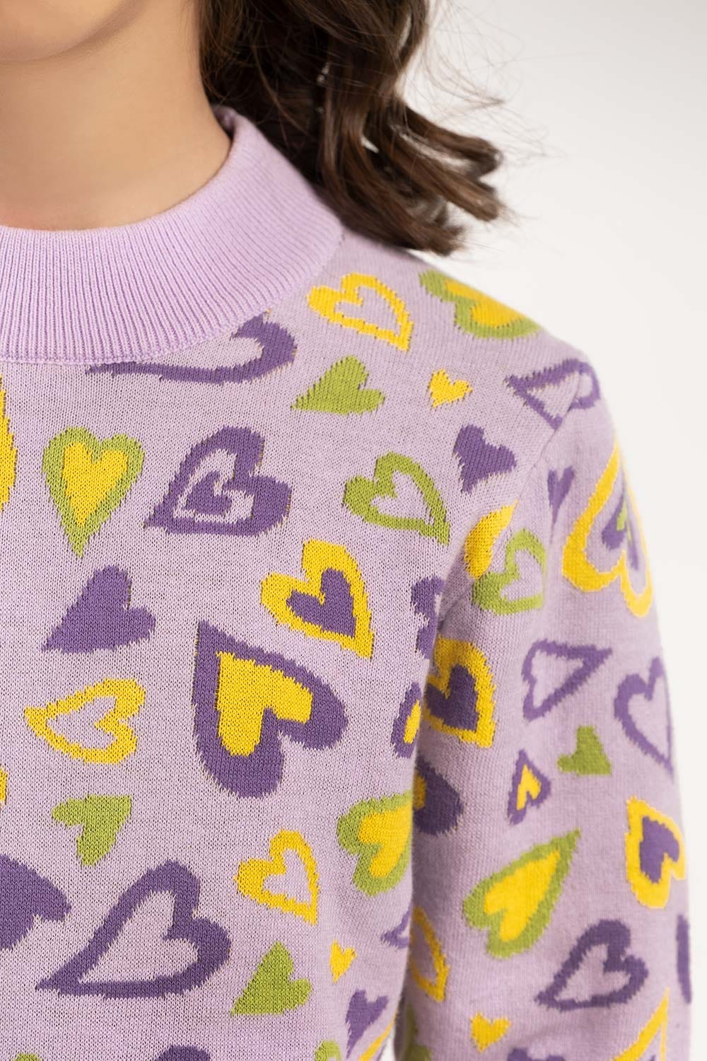 Junior Girl Purple Jacquard Sweater