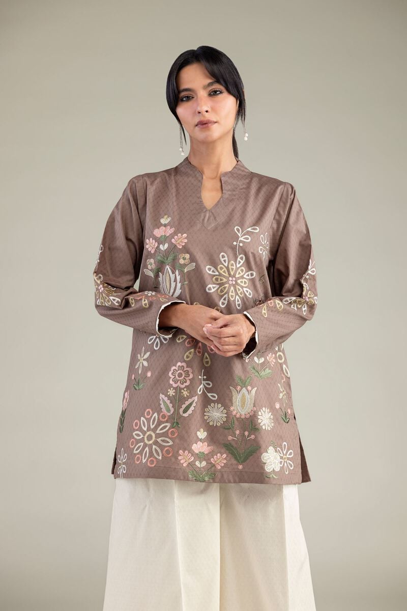 Brown V-Neck Kurta