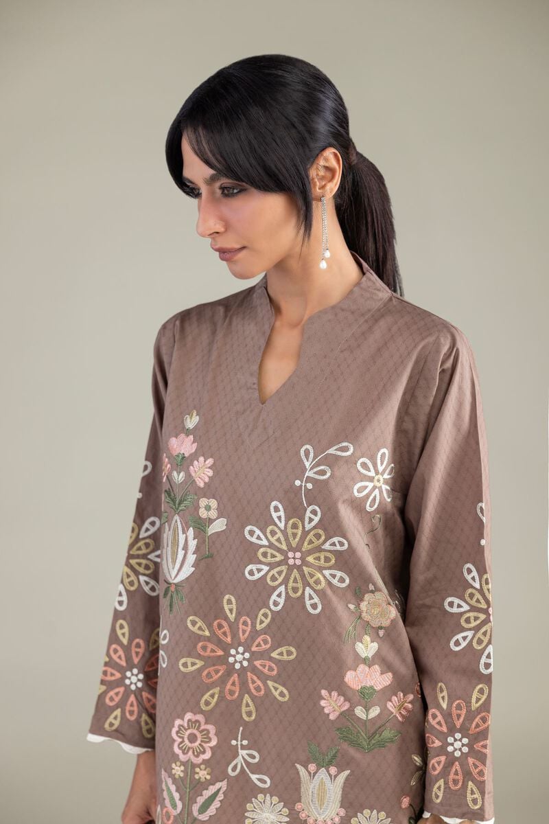 Brown V-Neck Kurta