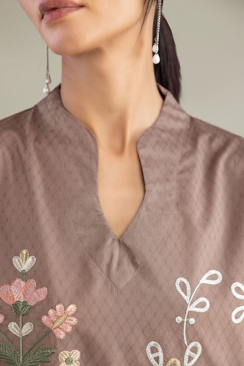 Brown V-Neck Kurta