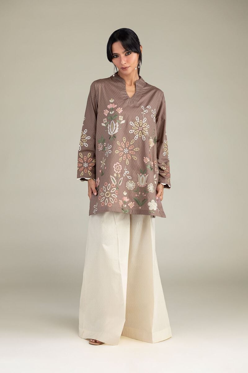 Brown V-Neck Kurta