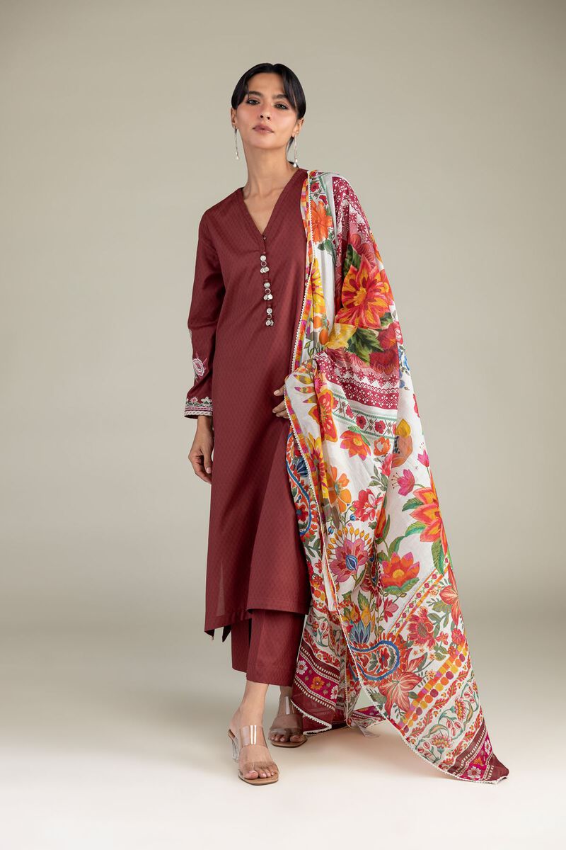 Maroon V-Neck Kurta