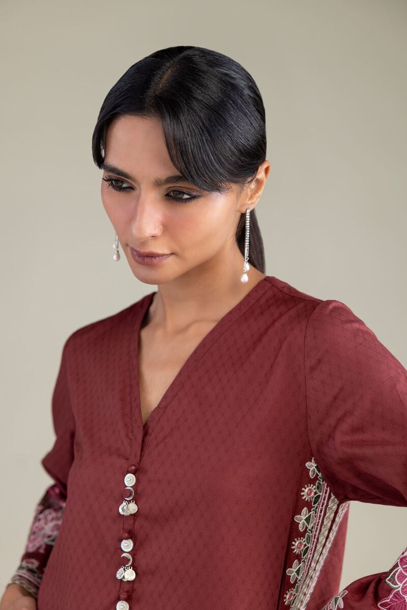 Maroon V-Neck Kurta