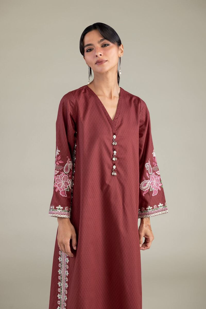 Maroon V-Neck Kurta