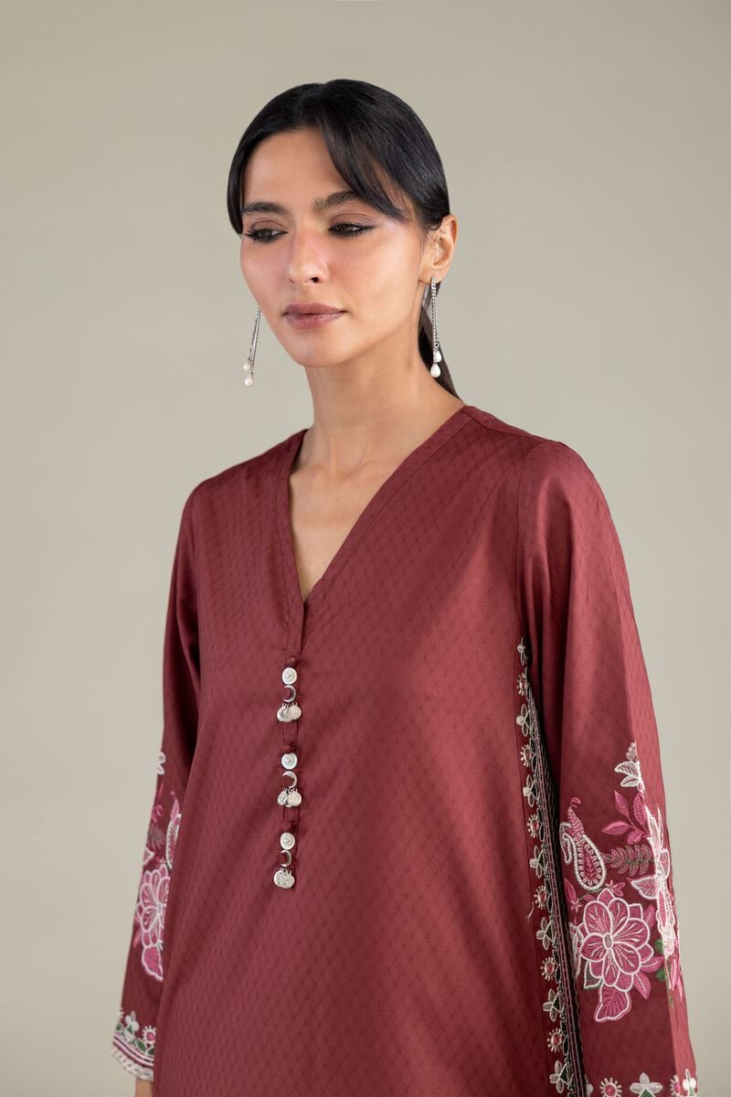 Maroon V-Neck Kurta