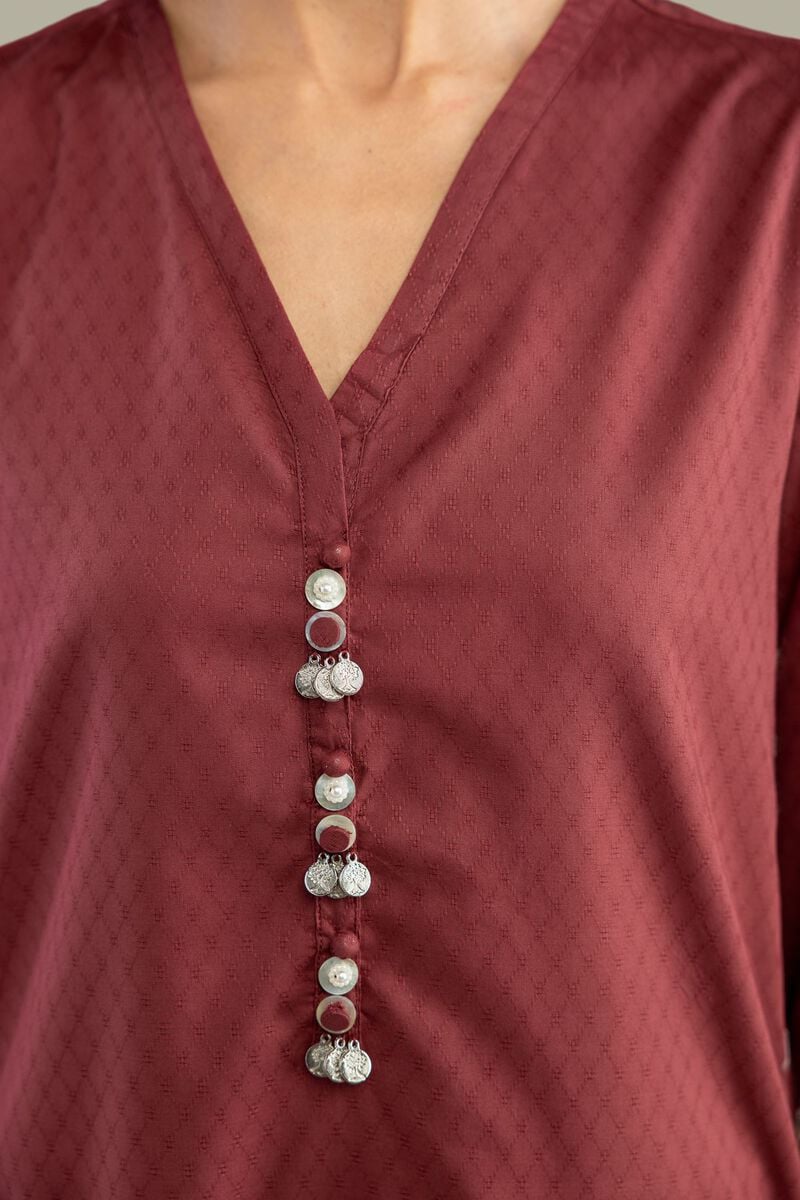 Maroon V-Neck Kurta