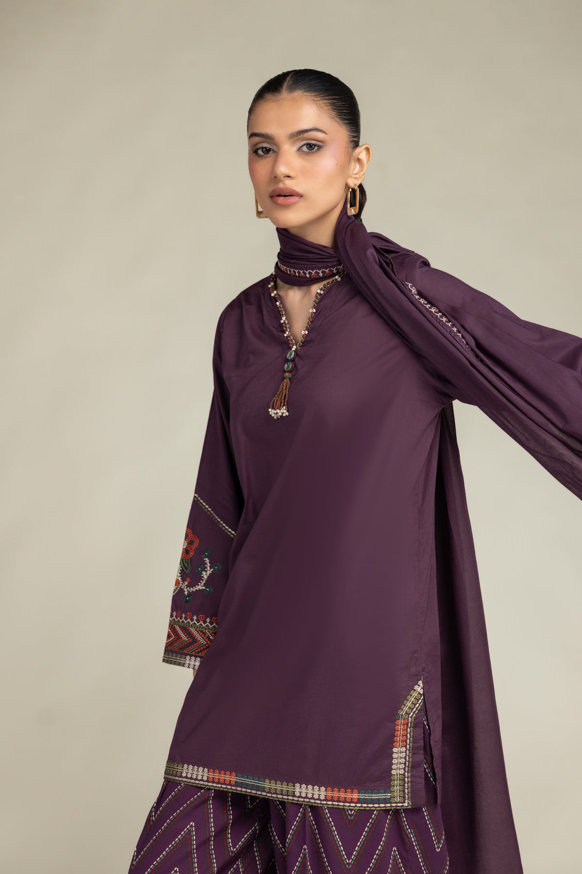 Purple Lawn Dupatta
