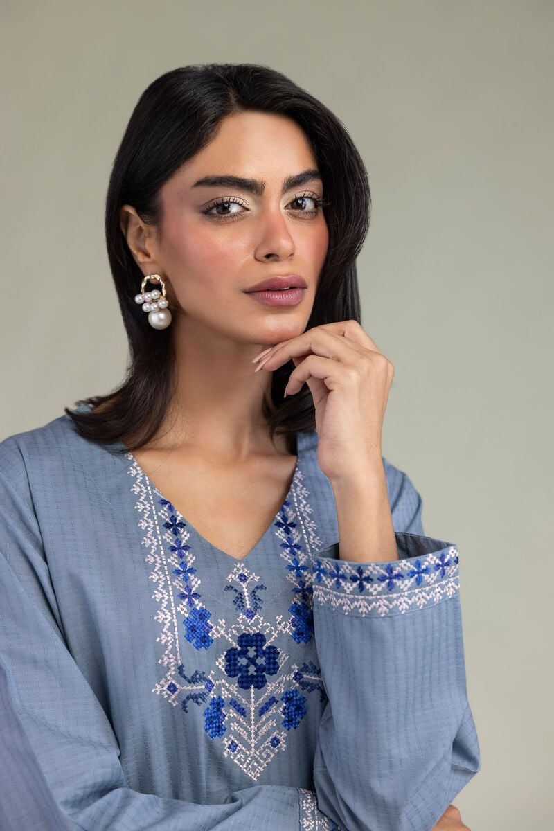 Blue V-Neck Kurta