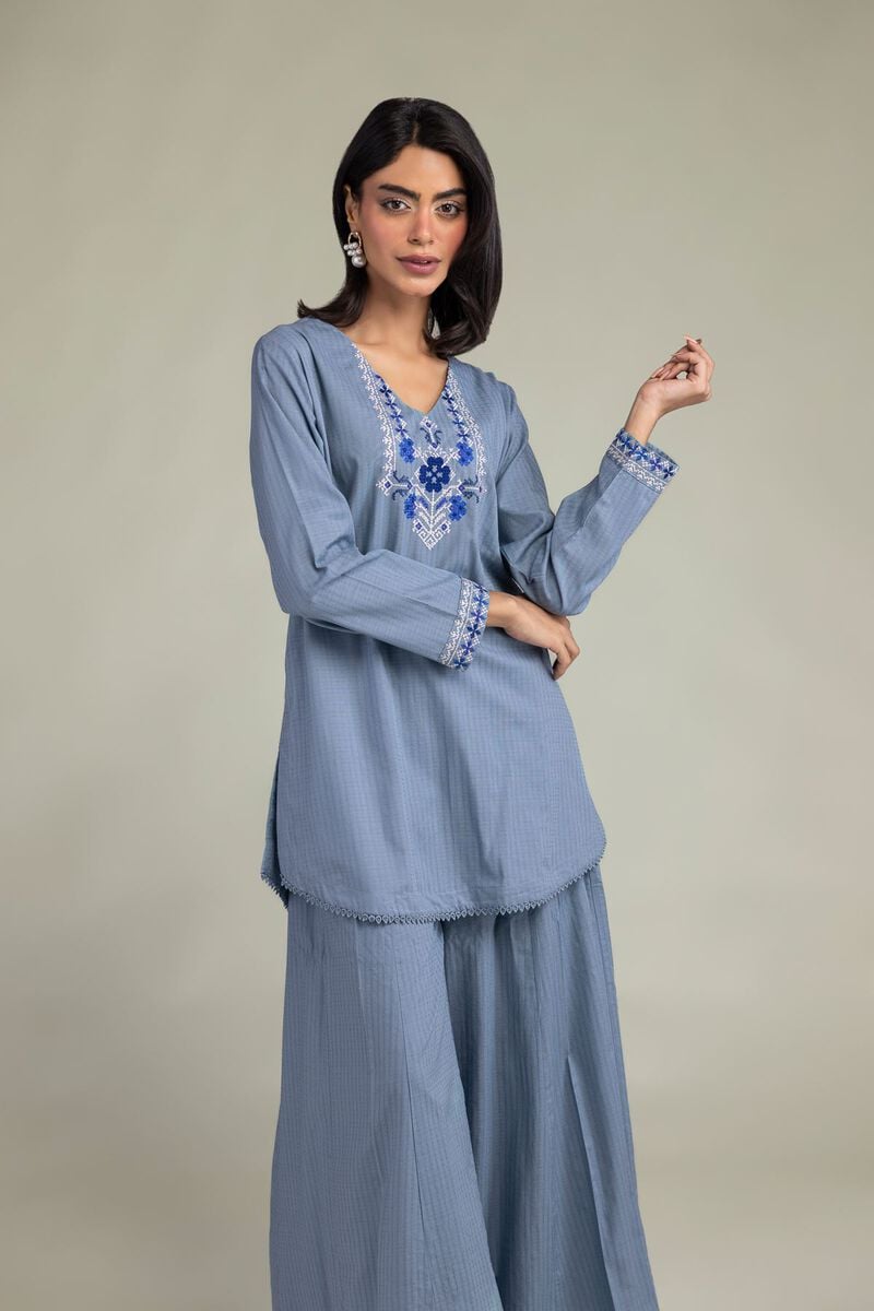 Blue V-Neck Kurta