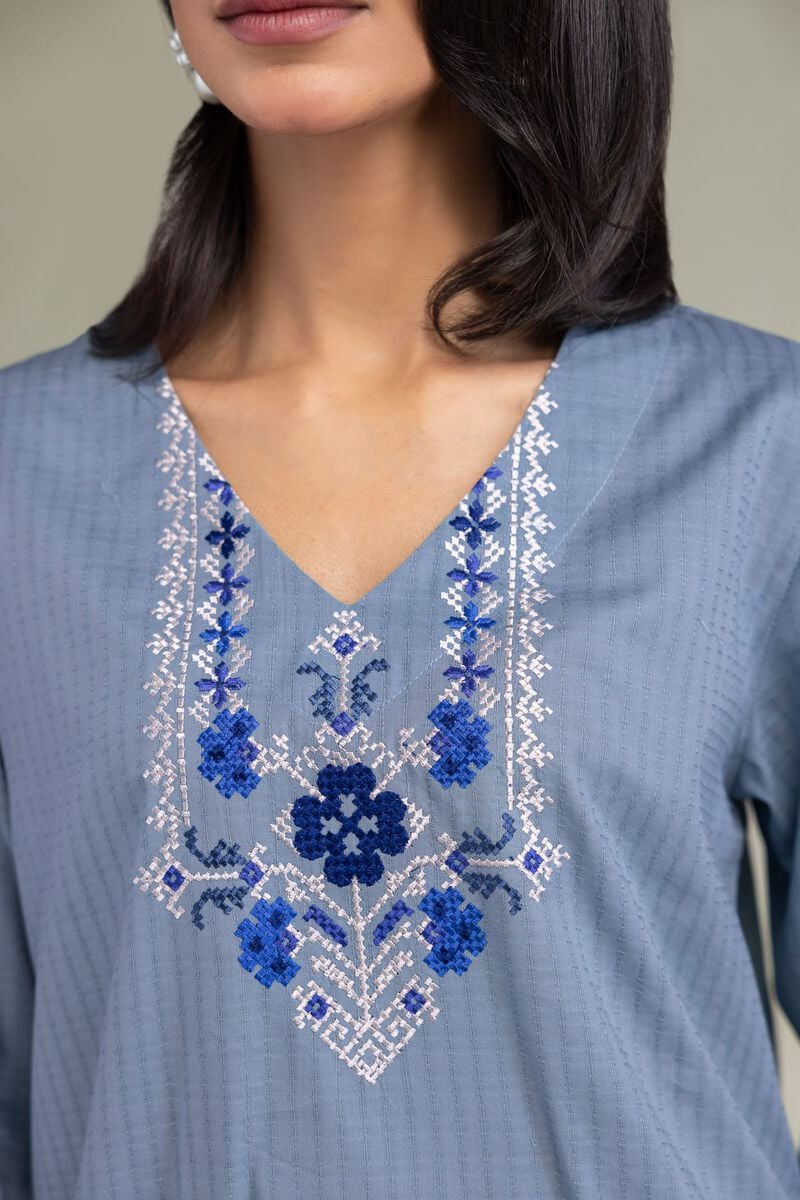 Blue V-Neck Kurta
