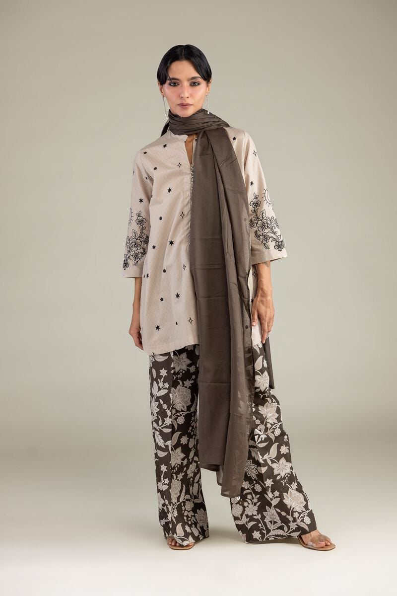Beige Floral Kurta