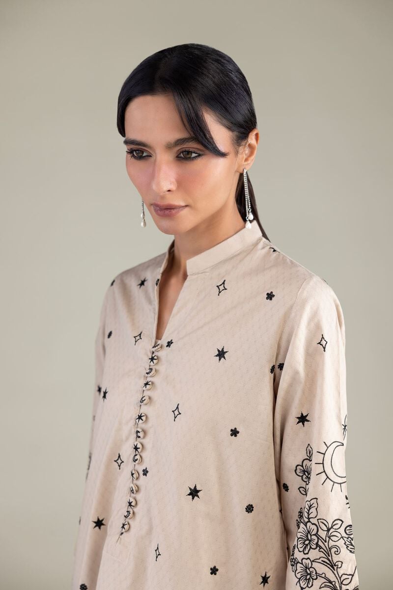 Beige Floral Kurta