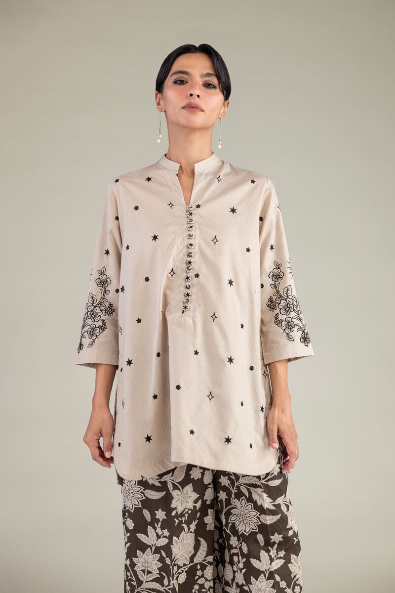 Beige Floral Kurta